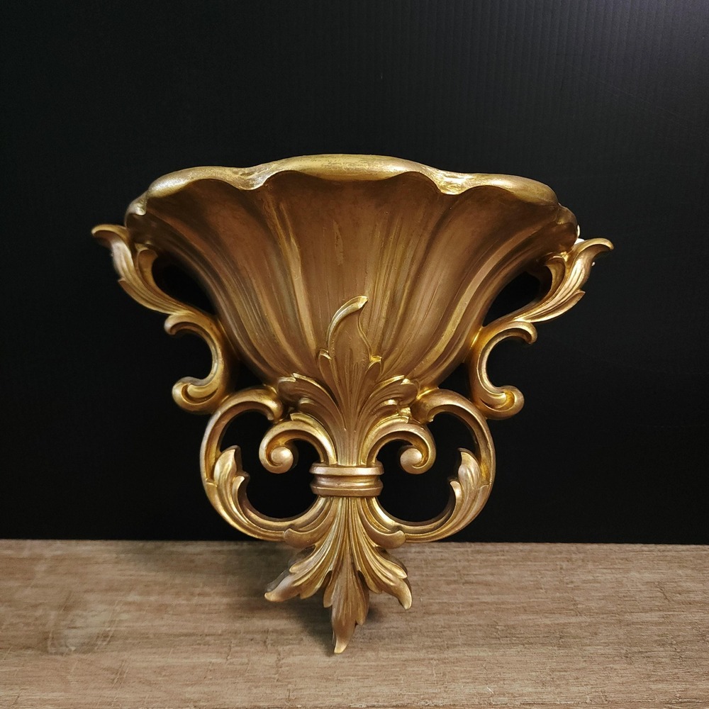 Vintage Gold Dart Wall Pocket, Ornate MCM Wall Decor